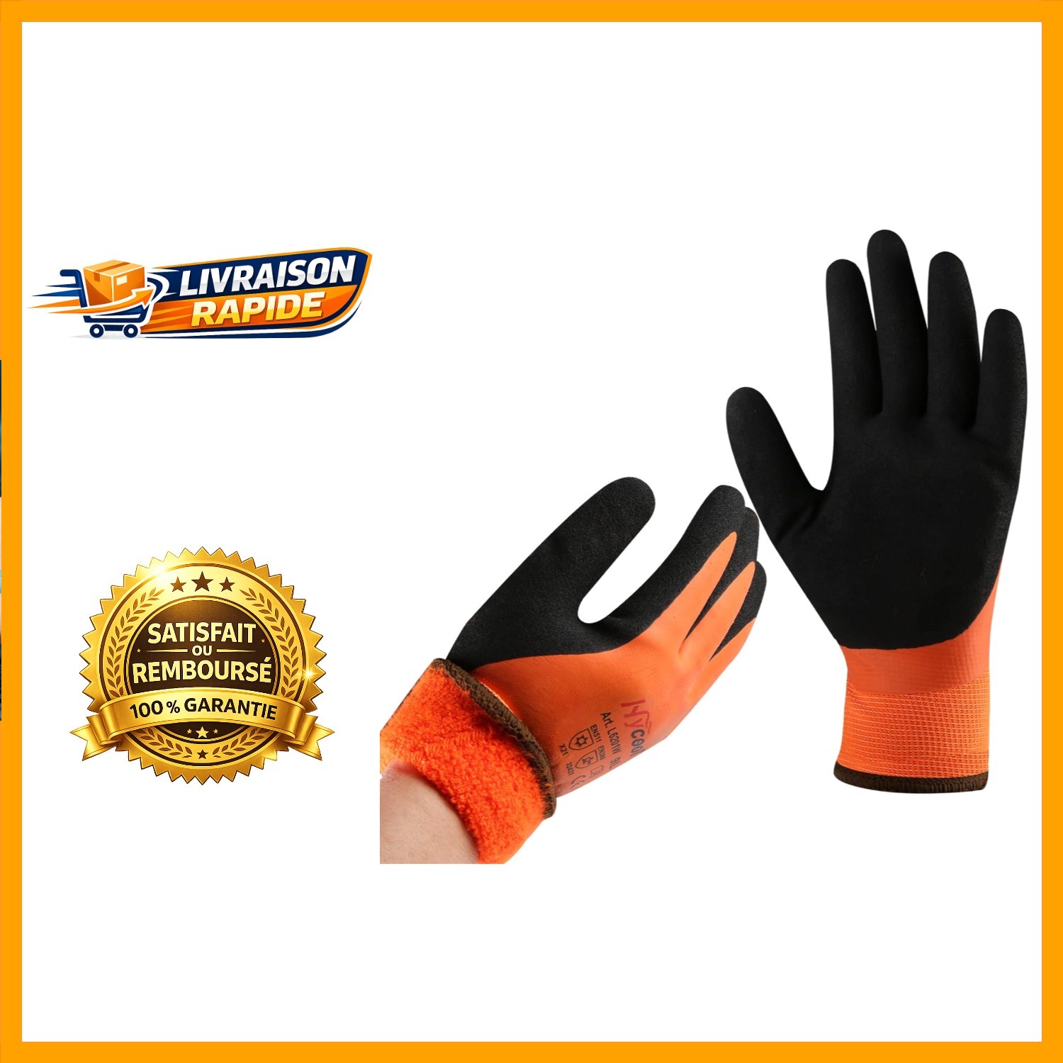 Gants hiver nylon contre les mains gelées et glissantes orange L/9