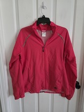 Adidas Women s Large Hot Pink Full Zip Windbreaker Jacket Reflective Stripes