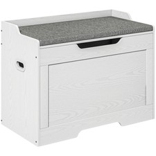 HOMCOM Cassapanca in Legno da 103L con Cuscino in Tessuto 75x40x56cm Bianco