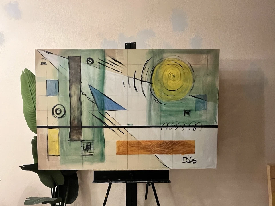 Large Abstract Painting 48X32 Original MCM Mid Century Modern Signed Wall Art - Image 3 of 4