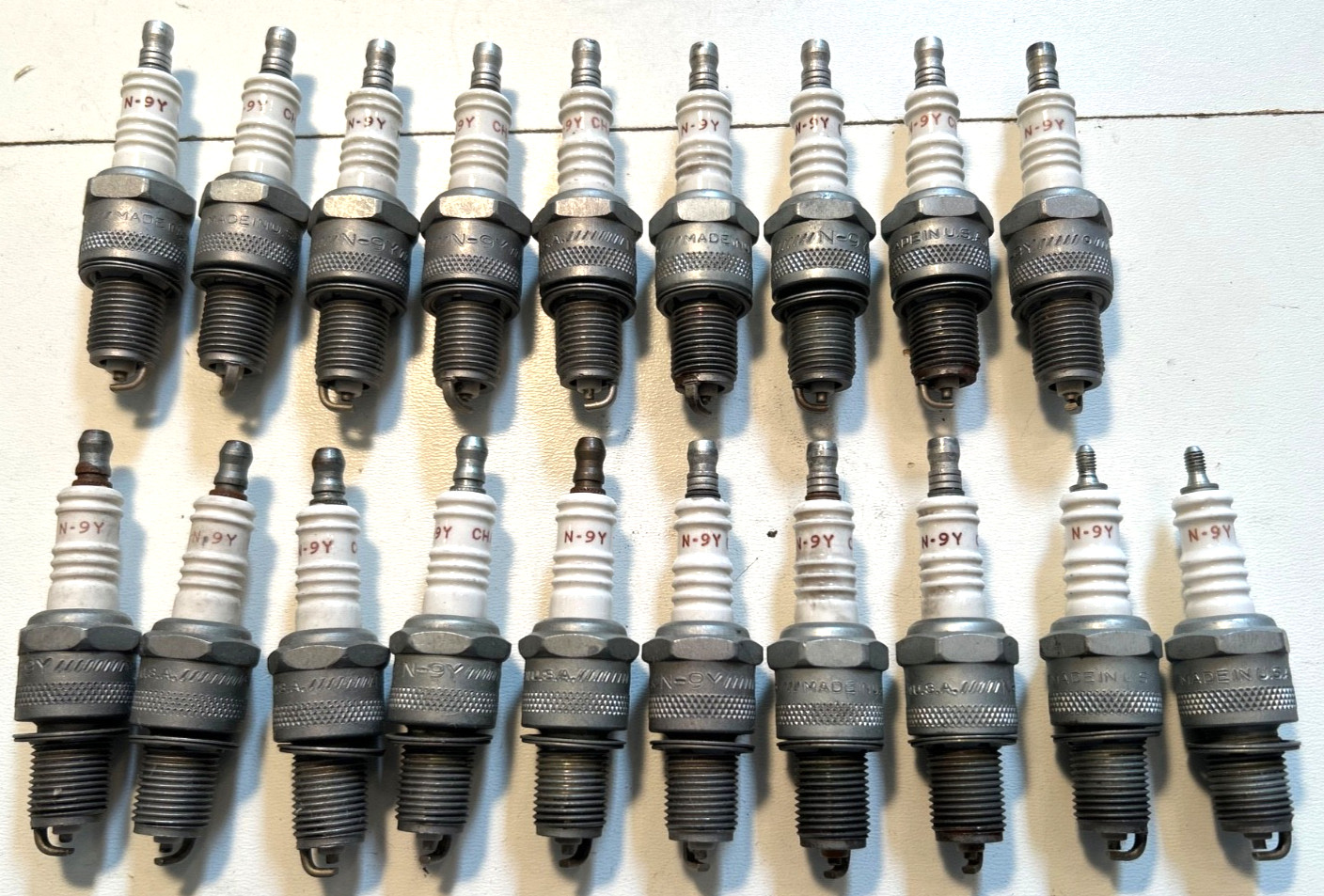 Vintage Champion N-9Y Spark Plugs 19pcs Used Cleaned