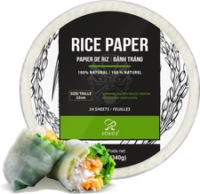 Soeos Rice Paper, White Rice Paper Wrappers, 1 Pack, 34 Sheets-(Round, 22cm)