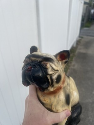 Vintage Chalkware English Bulldog Figurine Red Collar Chalk