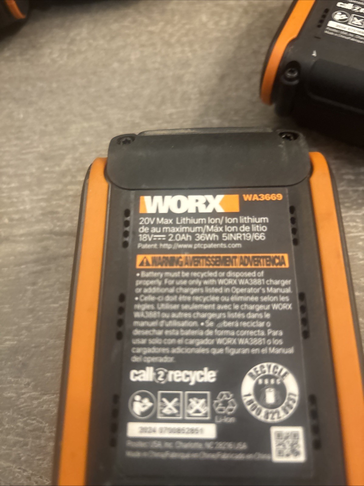 WORX [WA3669] 20V MAX POWER SHARE 2.0 AH LI-ION BATTERY  2024 BUILD DATE NEW!
