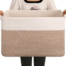 Large Storage Basket, Cotton Rope Woven Blanket Basket, Toy Bin for Baby Room...