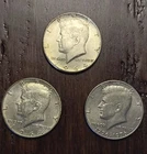 (3) Kennedy halves, 1964, 1968D, Bicentennial. Silver 90% & 40%, bonus  Bi-cen