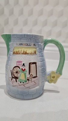 Vintage Llangollen Souvenir Cottage Ware Jug/Creamer - Welsh Lady Spinning Wheel