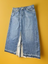 GAP High Waisted Split Front Cut Off Raw Edge Jean Maxi Skirt 16/33 Denim NEW