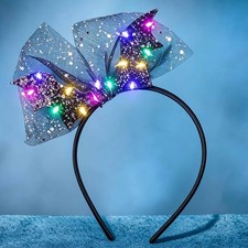 Black Bat Headband Light up Headbands Glow Led Bat Wing Glitter Flashing Head...