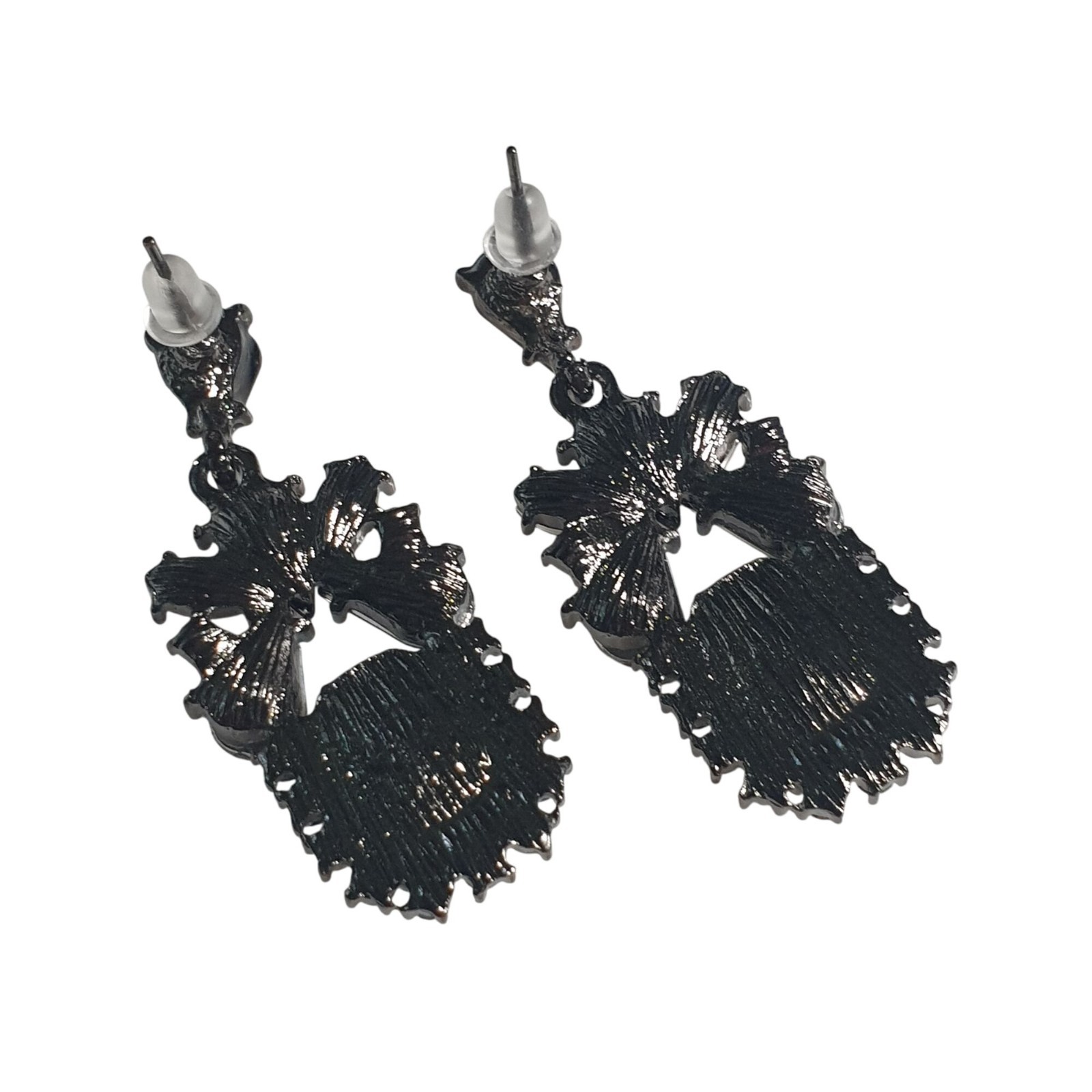 Black Crystal Drop Statement Earrings Acrylic Rhi… - image 4