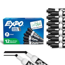 Dry Erase Markers, Low Odor Ink, Black, Chisel Tip, 12 Count - Whiteboard, Ca...