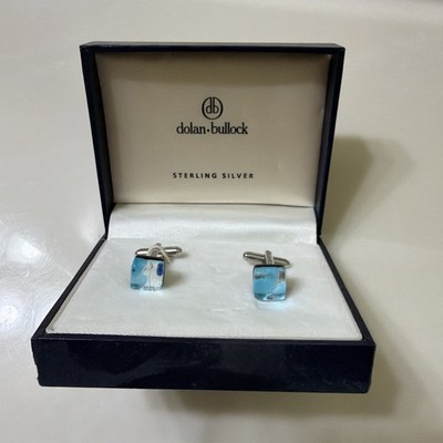 Vintage Dolan-bullock Sterling Silver Cufflinks Aqua Color