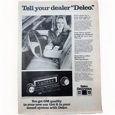 1976 vintage original print ad Delco Electronics am/fm Radio In GM Cars