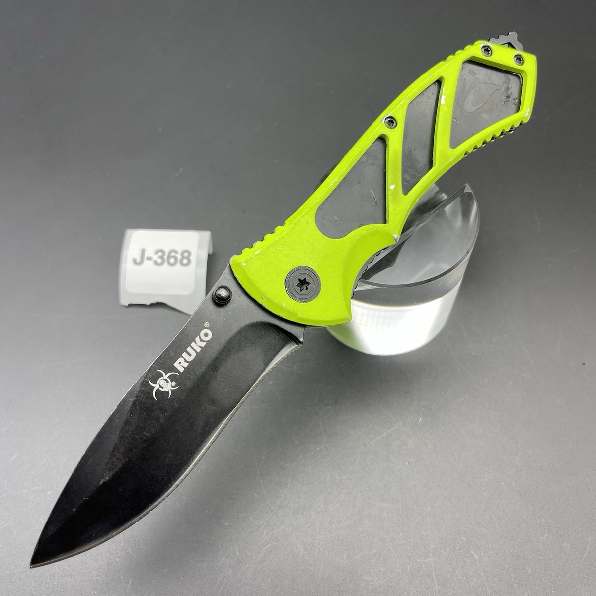 RUKO Knife High Visibility Linerlock Blk Coated Blade Hand Grip