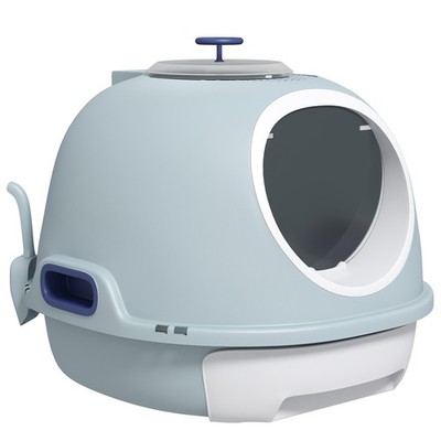 PawHut Futuristische Katzentoilette in Kapselform mit 2 Türen Schaufelschublade Blau