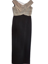 JS Collections Maxi Dress Womens Size M Black and White Off-The-Shoulder Evening