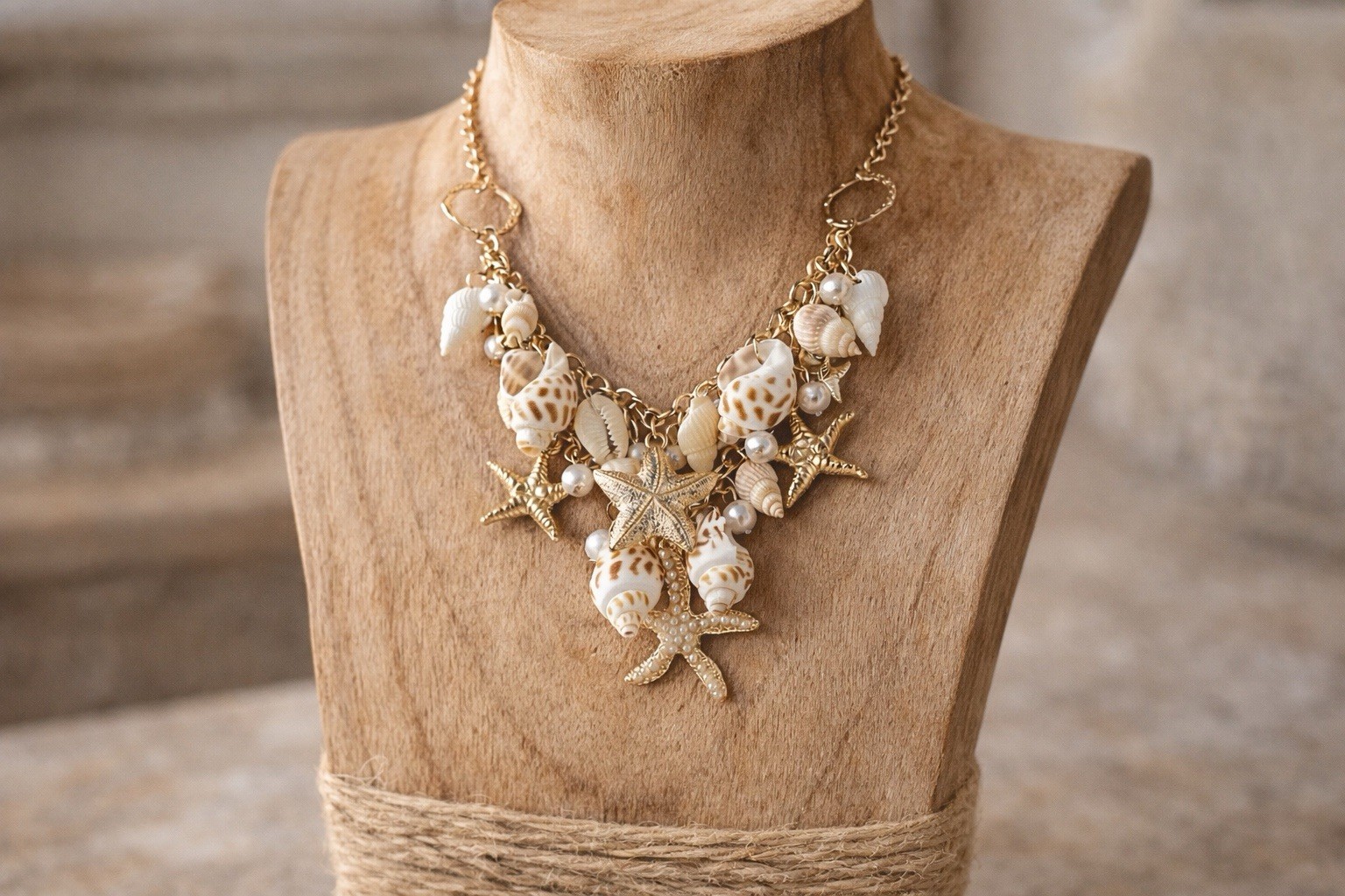 Seashell Starfish Necklace Pearl Zara Conch Mermaid Cruise Collar Gold Boho Ring thumbnail 2