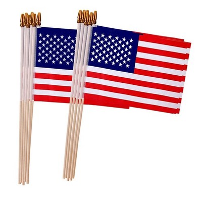 12 Pack 5x8 Inch Small American Flags on stick, Mini Hand Held 12 
