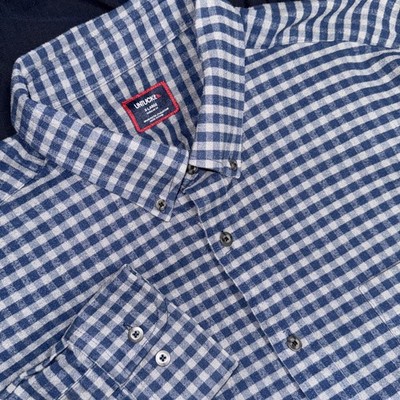 UNTUCKit Bergstrom Flannel Shirt Men s XL Gray Blue Check Relaxed Pocket
