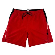 Nike Swim Trunks Mens XL Red Black Board Shorts Mesh Lined Drawstring Logo