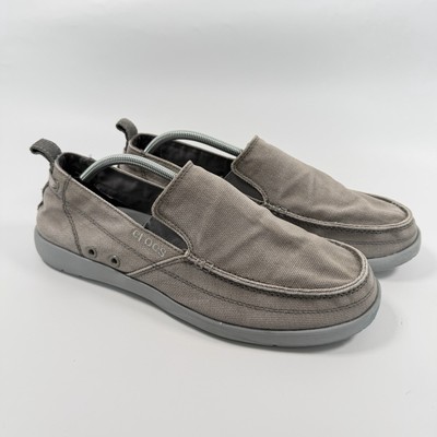 Crocs Walu Slip On Loafers Mens Gray Canvas 11270 Boat Shoes 