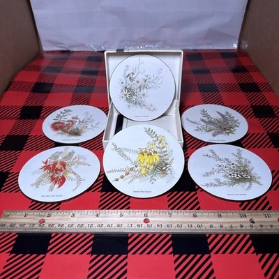 Vtg Jason Round Cork Coasters New Zealand Wild Flowers Set of 6 New Zealand