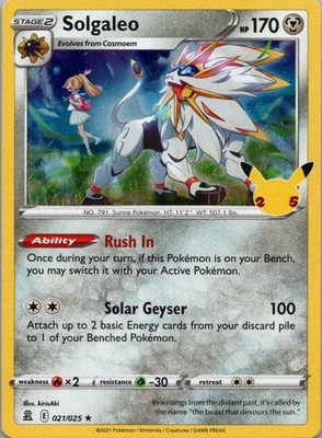 Pokemon TCG Solgaleo 21/25 Celebrations Holo NM