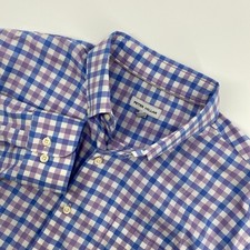 Peter Millar Button Down Mens XL Blue Purple Gingham Performance Preppy Office
