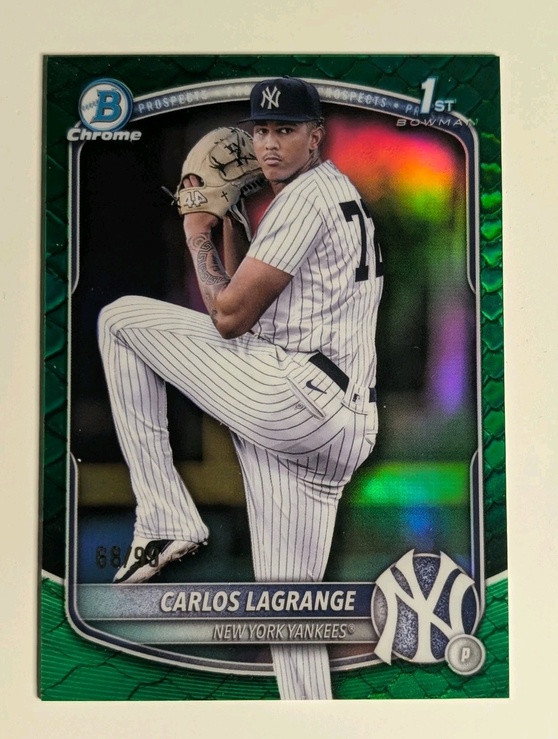 Carlos Lagrange 2025 Bowman Chrome 1st Green Reptilian /99 New York Yankees