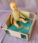 Vintage J Chein Tin Lithograph Baby Doll Toy Playpen 1950's
