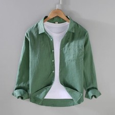 Fashion Men's Single Breasted Button Up Linen Shirt Casual Dress Thin Lapel Tops