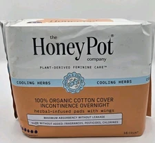 Honey Pot Organic Cotton Incontinence Overnight Herbal Infused Pads 16 Pack