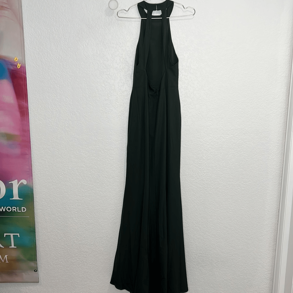 chinese dress ladies Nwt Bhldn Serephina Gray Halter Open-Back Side-Slit Stretch Crepe Maxi Gown Size 10