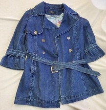 Montanaco Montana Blue Denim Belted Long Pea Coat Large