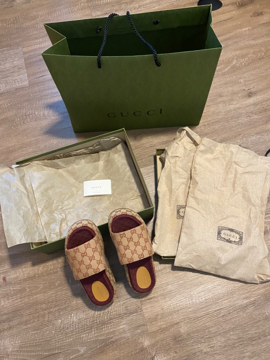 VIP SALE!!Gucciグッチ♪ANGELINA Authentic GUCCI Women's Angelina GG Monogram Platform Slide