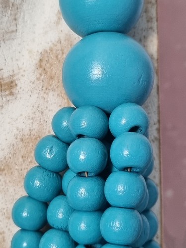 Large Chunky Turquoise Wooden Beaded Layered Seven Strand Necklace - Picture 6 of 7