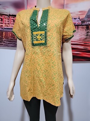 Kalpa Druma Yellow Green XXL Sequined Embroidered Tunic Top NWT #C