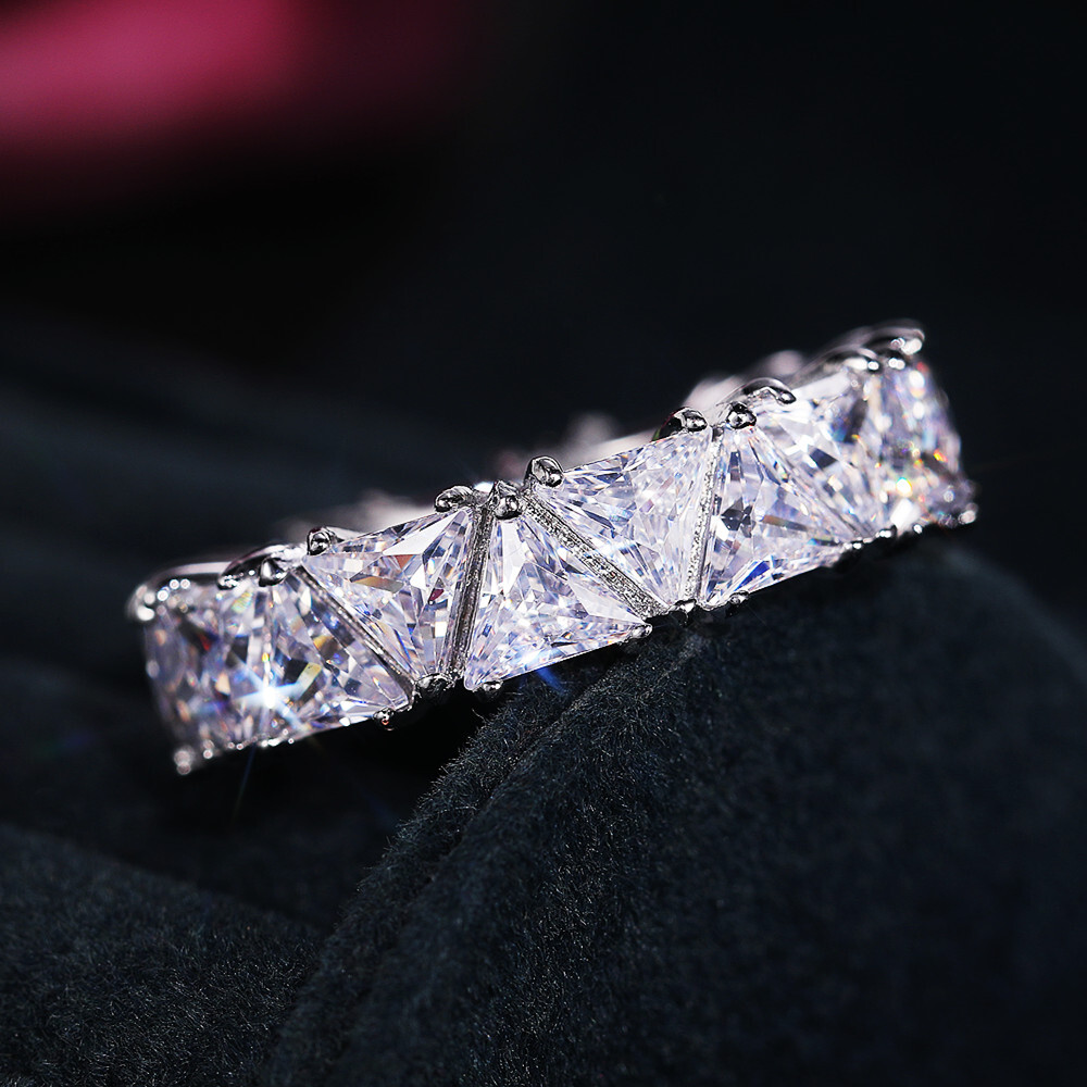 Luxury Trillion Cut Cubic Zirconia Rings Women 925 Silver Jewelry Size