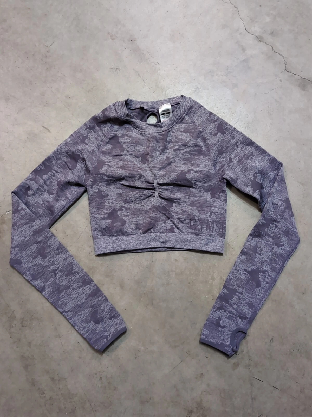 gymshark long sleeve cropped camo workout gym activewear shirt