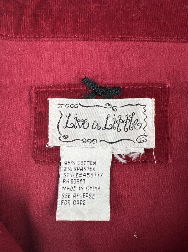 Chaqueta de terciopelo borgoña Live A Little para mujer talla 2XL manga larga abotonada Foto 3 de 4