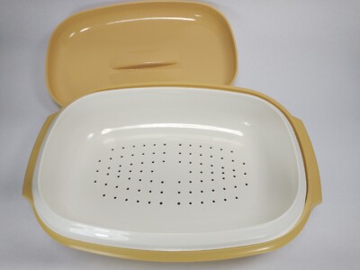 Vintage Tupperware Gold Harvest Vegetable Rice Fish Steamer Strainer 3pcs #1273