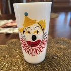 Vintage 1950 White Milk Glass Clown Face Tumbler Drinking Glass Hazel Atlas