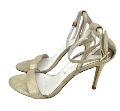 Topshop Heels Gold Shimmer Leather Strappy Sandals High Heel SZ 38