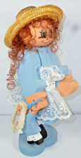 Beautiful Hand-Crafted Little Girl with doll Made of Wood and Lace Stands 10"