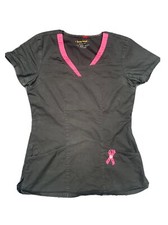Blusa Médica Heart and Soul Negra Rosa Borde y Cinta Talla XS Cáncer de Mama