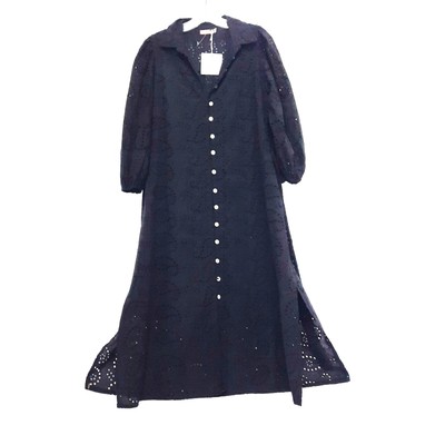 Valentina Naldi Italy long black dress women Size L cotton jacket quilting A-lin