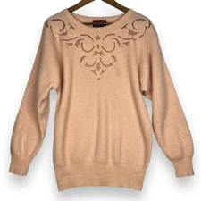 Crescendo Hi Note Knits Sweater Lambswool Angora Soft Ribbed Pink Cutout M