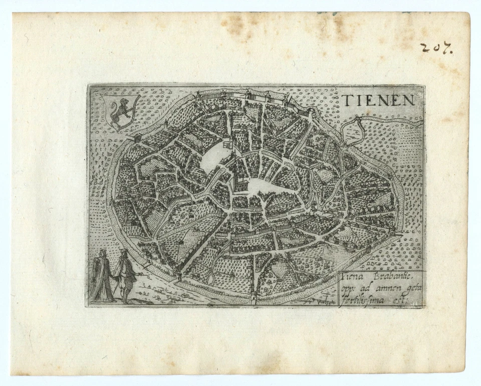 Antique Map "Tienen" (Belgium) Francesco Valegio-D. Rascicotti, c.1598 - Image 2 of 2