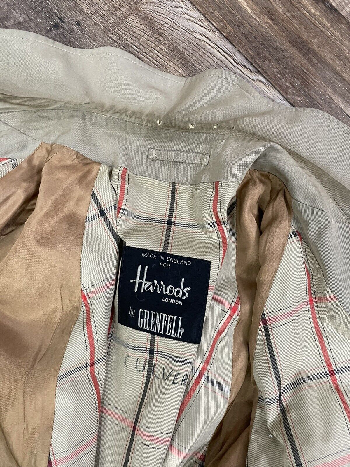 English Harrods Original Grenfell Cotton Campbell Raincoat Trench Coat  Khaki Tan