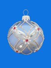 6cm LIGHT BLUE RED STONES BALL EUROPEAN BLOWN GLASS MERRY CHRISTMAS ORNAMENT 013